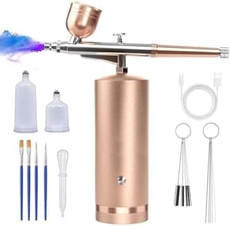 Airbrush Kit with Compressor - 48PSI Rechargeable Cordless Non-Clogging High-Pressure Air Brush Set with 0.3mm Nozzle and Cleaning Brush Set for Nail Art, Makeup, Painting, Cake Decor