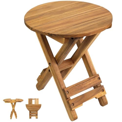 Small Patio Table, Outdoor Folding Side Table, Portable Side Table, Small Side Table, Accent Table, Small Coffee End Table, Wood Table Top for Living Room, Bedroom... (Round - Natural - Set 1)