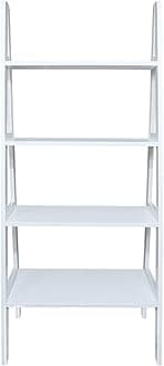 100% Solid Wood 4-Shelf Ladder Bookcase, Standard, 60" H, White