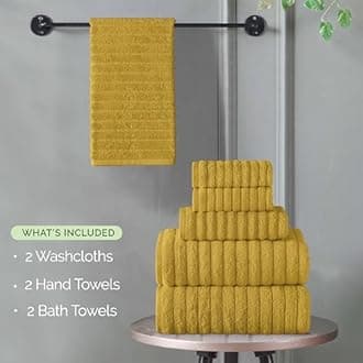 Elegant Comfort 100% Turkish Cotton Corduroy Ribbed Luxury Bath Towels 6-Piece Set, Premium Feel - Quick Dry, Highly Absorbent, Contains 2 Bath Towels, 2 Hand Towels, and 2 Washcloths, Gold