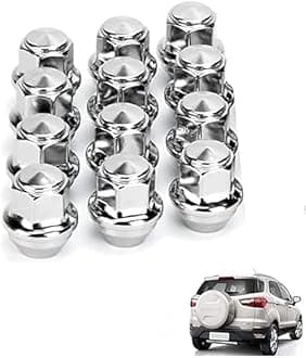 Chrome Plated Stainless Steel Anti-Rust Wheel Nuts Superior Chrome Finish Tensile Tested Compatible with Ford Ecosport, Fiesta, Figo and Endeavour (Pack of 12Pcs)