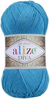 Alize Diva Silk Effect 100% Microfiber Acrylic Yarn 1 Ball skeins 100gr 383yds Color (245-Sochi Blue)