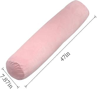 1 MIDDLE ONE Body Pillow for Adults, Bolster Pillow with Removable Velour Cover, Long Round Roll Cylinder Pillow for Bed, 47" x 7.87", Pink