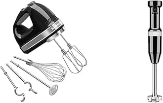 KitchenAid9-Speed Digital Hand Mixer with Turbo Beater II Accessories and Pro Whisk - Onyx Black & Variable Speed Corded Hand Blender KHBV53, Onyx Black