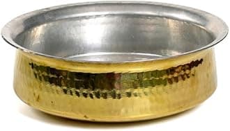 Diamond Steel Brass/Pital Non Stick Handi for Cooking | Lagan for Cooking| Kalai Plating Inside| Brass Handi Without Lid| Traditional Cookware and Kitchen Tools Pack of 1 (12 Inch(2.5 LTR))