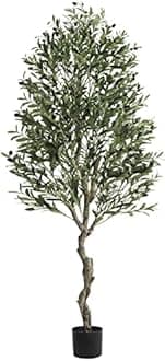 VIAGDO Artificial Olive Tree 6.2ft Tall Fake Potted Olive Silk Tree with Planter Large Faux Olive Branches and Fruits Artificial Tree for Home Office Living Room Decor Indoor, 1728 Leaves