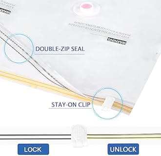 Suob 6 Pack Vacuum Storage Bags, 80 x 60cm Double Zip Seal Reusable for Bedding, Double Duvet, Pillows, Mattress, Quilt, Clothes, Sweaters, Dress, Coats, Curtains, Blankets”