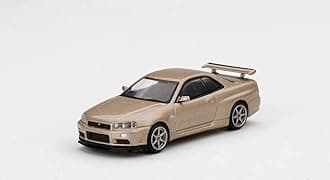 True Scale Miniatures Model Car Compatible with Nissan Skyline GT-R R34 M Spec Silica Breath Bronze Limited Edition 1/64 Diecast Model Car MGT00348