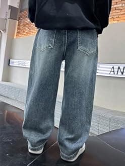 Verdusa Boys Jeans Baggy Straight Leg Elastic Waist Loose Denim Pants with Pockets