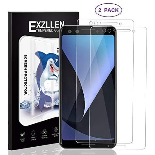EXZLLEN Google Pixel 3 Screen Protector, 2 Pack Ultra Slim Tempered Glass Film Screen Protector Compatible for Google Pixel 3 [Anti-Scratch][5D Curved][9H Hardness]