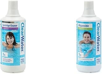 ClearwaterCH0031 Filter Cartridge Cleaner Solution, 1 Litre & CH0006 Algaecide Algae Remover for Swimming Pool and Spa Hot Tub Water Treatment, Highly Effective Formula, 1 Litre