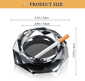 Bicico Retro Diamond-Shaped Crystal Glass Ashtray, Black, Home Decoration