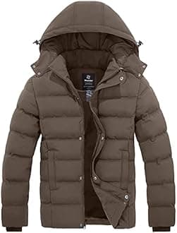 Wantdo Men's Hooded Winter Coat Warm Puffer Jacket Thicken Cotton Coat with Removable Hood