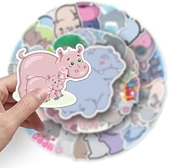 Hippo Stickers |50Pcs Hippo Waterproof Vinyl Decals for Water Bottles Laptop Luggage Cup Computer Mobile Phone Skateboard