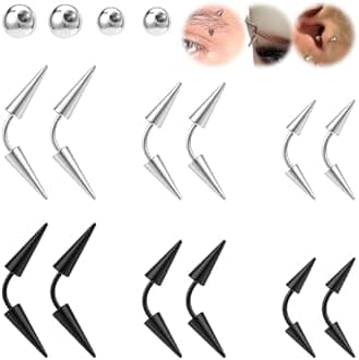 BodyAce 16G Spike Eyebrow Piercing Jewelry, Curved Barbell Eyebrow Tragus Lip Rings with Balls, Black Spike Earrings Rook Nose Bridge Ring for Women Men