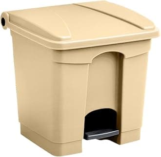 Trash Can with Foot Pedal, Hands-Free Recycle Bin, Beige, 8 Gallon Rectangular Step-On Commercial Garbage Can for Restaurant/Office/Kitchen