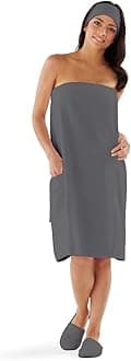 Boca Terry Womens Spa Wrap - 100% Cotton Spa, Shower, Bath and Gym Towel w Snaps - Med/Large, XXL, 4XL, 6XL (XXXL, Grey)