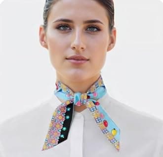 COtheSumay 100% Mulberry Silk Scarf for Handbags & Purses, 2Pcs 2''x35'' Hair Ribbon Skinny Neck Scarves for Women