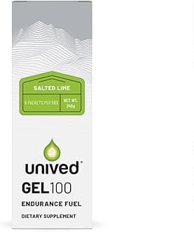 Unived Gel 100 - Vegan Energy Gel for Endurance Athletes Runners & Cyclists - 100kcal - Salted Lime - Pack of 6