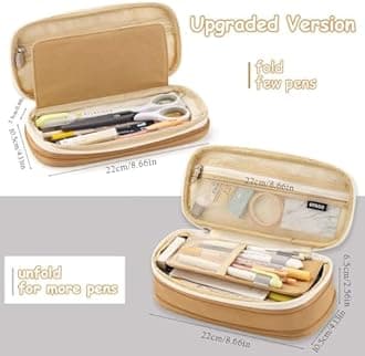 EASTHILL Canvas Big Capacity Pencil Case Large Pencil Pouch Stationery Pen Bag For Teen Girls (Khakhi), Multicolor