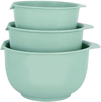 Glad Mixing Bowls with Pour Spout, Set of 3 | Nesting Design Saves Space | Non-Slip, BPA Free, Dishwasher Safe | Kitchen Cooking and Baking Supplies, Sage Green