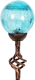 Exhart Garden Solar Lights, Decorative LED Crackle Glass Ball Garden Stake, Glass and Metal Outdoor Decoration, 4 x 31 Inch, Teal