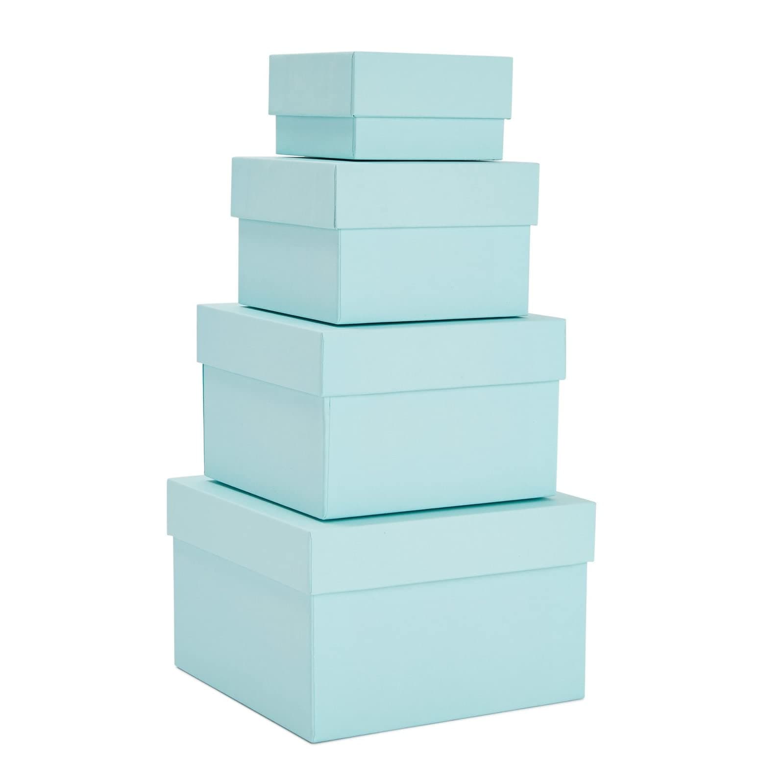 Teal Nesting Gift Box Set - 4 Pack Square Sizes 6.5 x 6.5 x 4 In to 3.5 x 3.5 x 2 In - Paperboard Nesting Decorative Storage Boxes with Lids