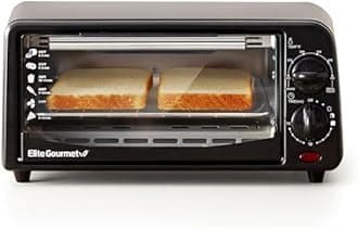 Elite Gourmet ETO236 Compact 2-Slice Personal Toaster Oven with 15-Minute Timer and Adjustable Temperature, Bake, Roast and Toast, Black