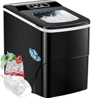 Ice Makers Countertop - Silonn Portable Ice Maker Machine for Countertop, Make 26 lbs Ice in 24 hrs, 2 Sizes of Bullet-Shaped Ice with Ice Scoop and Basket, Black