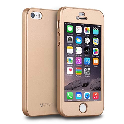 iPhone 5S Case, iPhone 5 Case, iPhone SE Case, VANSIN 360 Full Body Protection Hard Slim Case with Tempered Glass Screen Protector for Apple iPhone 5 5S SE (4.0-inch) - Gold Wireless Phone Accessory