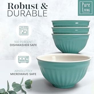 16-Piece Dinnerware Set - Bowl and Plate Set - Stoneware Dining Set for 4 People - Dishwasher and Microwave Safe - Grooved Dining Service in Green