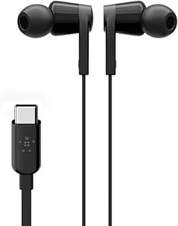 Belkin Rockstar G3H0002btBLK Earphones USB-C Connector with Mic for Various Android Smartphones, Black