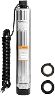 WASSERMANN 4" Effluent/Cistern Bottom Suction Pump with 33ft Cord, 1HP, 115V/60Hz, 32GPM, 207ft Head, Stainless Steel Deep Well Submersible Pump for