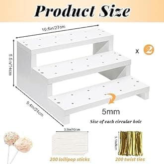 2Pcs Wood Cake Pop Display Stand, White Lollipop Holder 3 Tier with Twist Ties Lollipop Sticks, 33 Holes Sucker Storage Rack for Dessert Table of Wedding Birthday Party Christmas Day (B)
