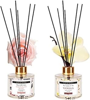 Soul & Scents Vanilla & Midnight Rose Reed Diffuser Set - 120ml with 6 Fiber Sticks Each | Stress Relief & Aromatherapy | Scented Air Freshener for Home, Bedroom, Bathroom & Office | Pack of 2