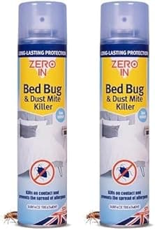 Zero In Bed Bug & Dust Mite Killer - 300ml Aerosol. Ready-To-Use. Prevents Allergies, Long-Lasting Protection for Over 2 weeks Treats Mattresses, Beds and Furniture (Pack of 2)