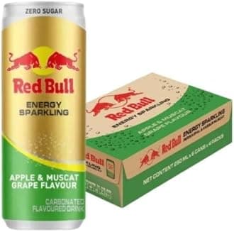 Red Bulls Energy Drink, Zero Sugar, Apple & Muscat Grape Flavour, Carbonated Beverage Each 250ml X Pack Of 12 (From Thailand)