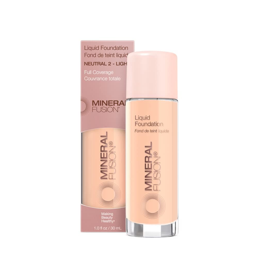 Mineral Fusion Full Coverage Foundation, Liquid Foundation - Neutral 2- Fair to Medium Complexion w/Neutral Undertones, Lightweight Matte Finish, Up to 12 Hr Hydration, Hypoallergenic & Vegan, 1 fl oz