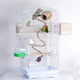 Hanging Birdcage Three-tiered Wrought Iron Big Birdcage Top Luxury Bird Cage Villa Suitable for All Types of Bird Breeding High Cage 93cm Birdhouses (Color : White-Upgraded version)