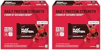 RiteBite Max Protein Daily Choco Berry 10Gm Protein Bars [Pack Of 12] Protein Blend, Fiber, Vitamins & Minerals, 100% Veg, No Added Sugar, For Energy, Fitness & Immunity - 300Gram