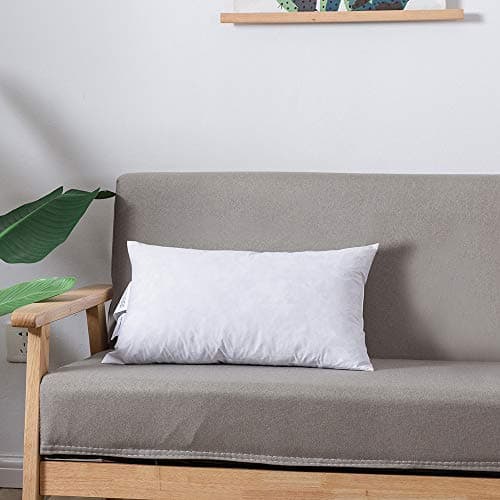 DOWNCOOL 100% White Cotton Stuffer Throw Pillow Insert, Rectangle Down and Feather Filled Decorative Bed Sofa Insert, Lambar 12x24 Inch