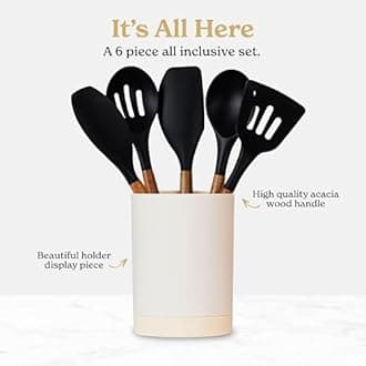 SMIRLY Silicone Kitchen Utensils Set & Holder: Cooking Utensils Set - Kitchen Essentials for New Home & 1st Apartment - Spatula Set, Cooking Spoons for Nonstick Cookware