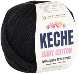 Cotton Yarn, 60% Cotton 40% Acrylic Yarn, Soft Cotton Yarn for Crochet and Knitting, Amigurumi Yarn 1 Skein/Ball 1.76 Oz (50g) / 180 Yrds (165m) - Black