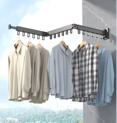 Wall Mounted Clothes Drying Rack Space Saving Clothes Drying Airer Rack, Retractable Fold Away Laundry Drying Rack Outdoor & Indoor Neat Formal Drying Rack (Black - Three Rod - 114cm)