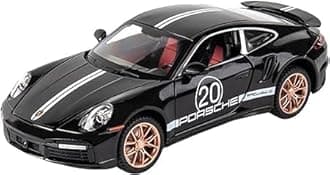 Alloy Metal Pull Back Die-cast Car 1:32 Porche Turbo 911 Diecast Metal Pullback Toy car with Openable Doors, Light Music Boys Gifts Toys for Kids(1/32 Porche Turbo_Black)