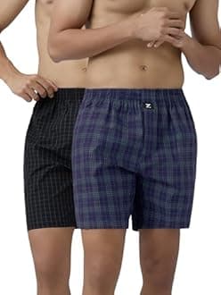 XYXX Men's Checkmate Super Combed Cotton Regular Fit Boxer Shorts with No Marks Waistband & Dual Side Pocket (Pack of 2)