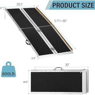 5FT Non-Skid Traction Folding Aluminum Wheelchair Ramp Scooter Mobility Handicap Ramp for Home Steps, Suitcase Trifold Portable Ramp with Handle