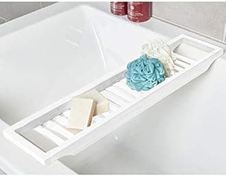 RHP Bamboo Bathtub Tray, 70 x 14.5 x 4.5 cm, Painted White, Moisture Resistant, Weather Resistant