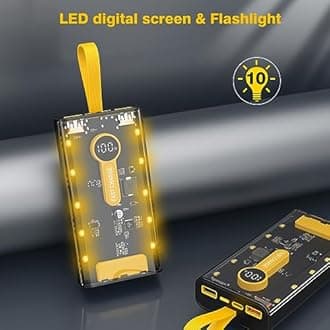 Portable Charger 10000mAh,22.5W Fast Charging Power Bank with Built in Cables,Transparent External Battery Pack with Flashlight,USB C in&out Portable Phone Charger for iPhone Samsung Android Cellphone