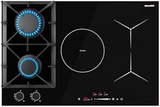 30 Inch Gas Cooktop Mix Induction Cooktop Combo with 5 Burners Built-in Hybrid 12000 BTU Boost 6700W,Grill Bridge Mode 9 Power Levels Safety Lock